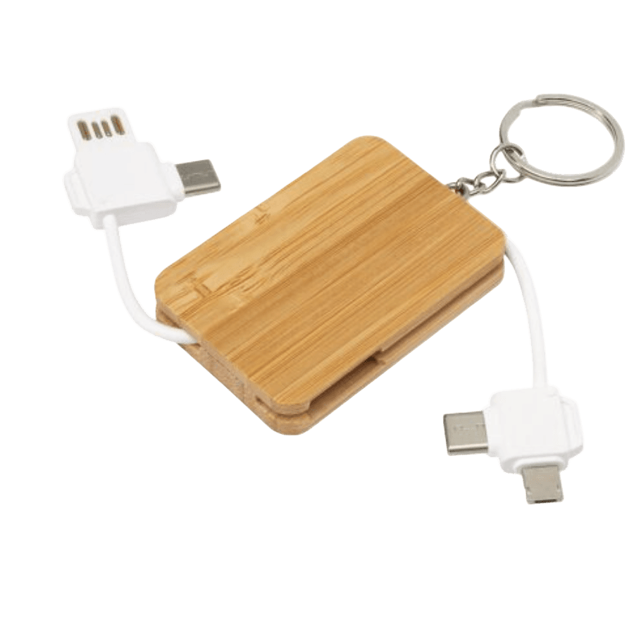 6-in-1 Ladekabel mit einziehbarem Schlüsselring inkl. Druck
